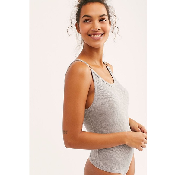 Free People Tops - Free People Gray Ribbed O Ring Soft Bodysuit